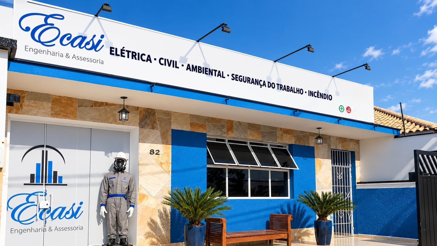 Fachada da sede do Grupo ECASI em São Roque/SP, com a placa da ECASI Engenharia & Assessoria